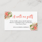 Carte D'accompagnement Roses corail avec feuillage Mariage Une note sur l (Devant)