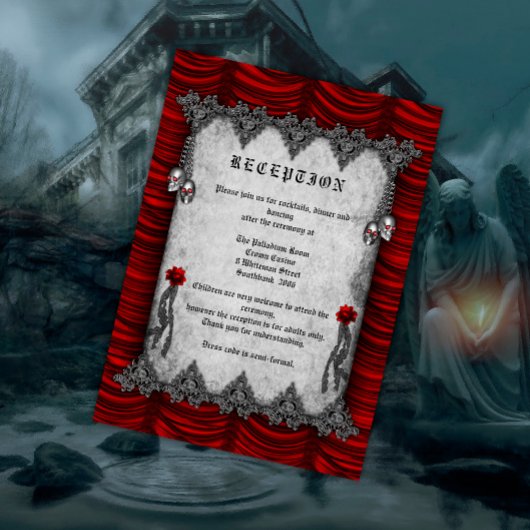 Carte D'accompagnement Roses de sang et réception de mariage gothique rou