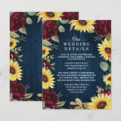 Carte D'accompagnement Roses de tournesol Bourgogne Rouge et Mariage bleu (Devant / Derrière)