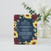 Carte D'accompagnement Roses de tournesol Bourgogne Rouge et Mariage bleu (Debout devant)