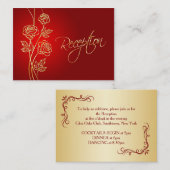 Carte D'accompagnement Roses d'or à la réception de mariage rouge (Devant / Derrière)
