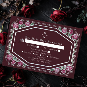 Carte D'accompagnement Roses et épines victoriens rouge mariage RSVP