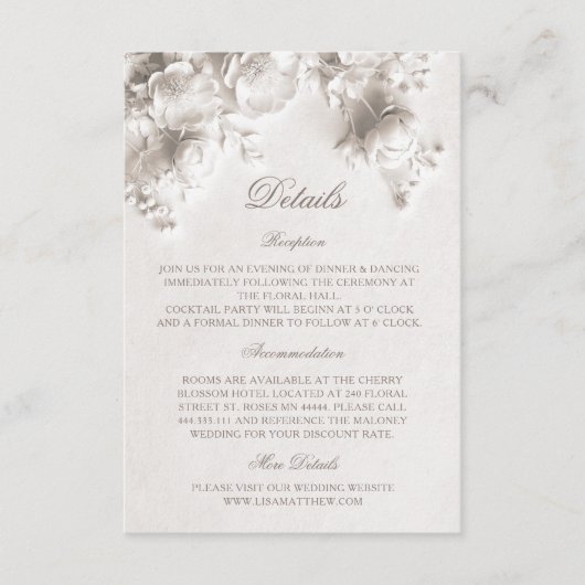 Carte D'accompagnement Roses Fleurs sauvages blanches 3D (Devant)