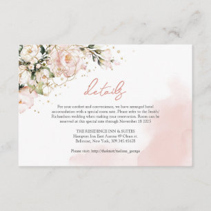 Carte D'accompagnement Roses rose rousse rustique eucalyptus détails or