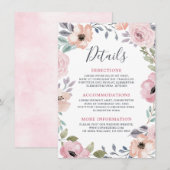 Carte D'accompagnement Roses roses rose pâle Midsummer Détails du Mariage (Devant / Derrière)