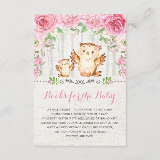 Carte D'accompagnement Roses roses roses Baby Girl Owl Apporter un livre  (Devant)