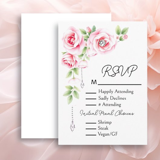 Carte D'accompagnement Roses roses roses et feuillage vert Sage RSVP