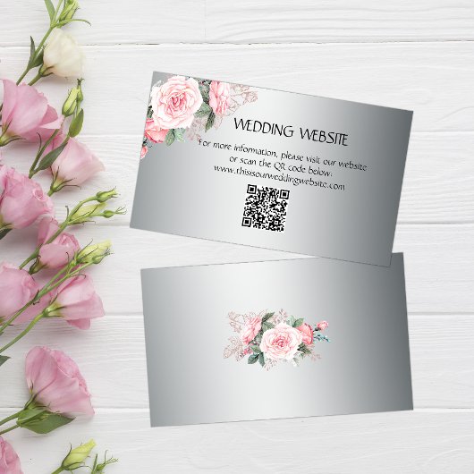 Carte D'accompagnement Roses roses sur site de mariage argenté