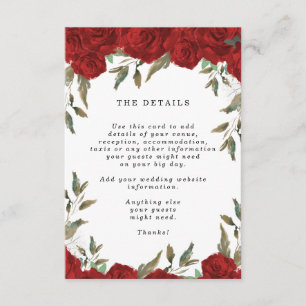 Carte D'accompagnement roses rouges boho floral mariage informations