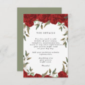 Carte D'accompagnement roses rouges boho floral mariage informations (Devant / Derrière)
