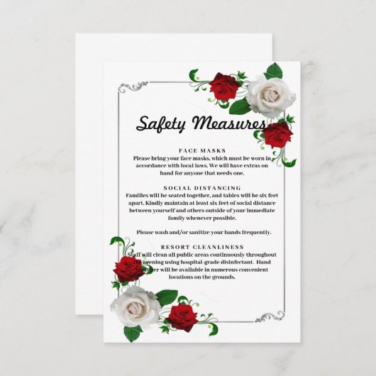 Carte D'accompagnement Roses rouges et blanches Noël Mariage Mesure de sé (Devant / Derrière)