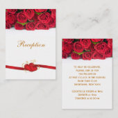 Carte D'accompagnement Roses rouges et coeurs Réception de mariage (Devant / Derrière)