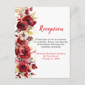Carte D'accompagnement Roses Rouges Romantiques Réception de mariage Flor (Devant)