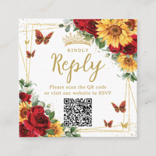 Carte D'accompagnement Roses rouges Tournesols Quinceanera RSVP QR Code