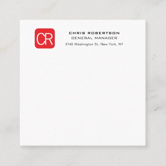 Carte D'accompagnement Rouge Blanc Professionnel Uni Monogrammé (Devant)
