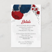 Carte D'accompagnement rouge et bleu marine fleurs argent mariage botaniq (Devant)
