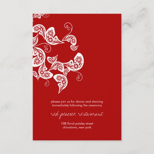 Carte D'accompagnement Rouge Floral Boho Paon Chic Oriental Mariage Asiat (Devant)