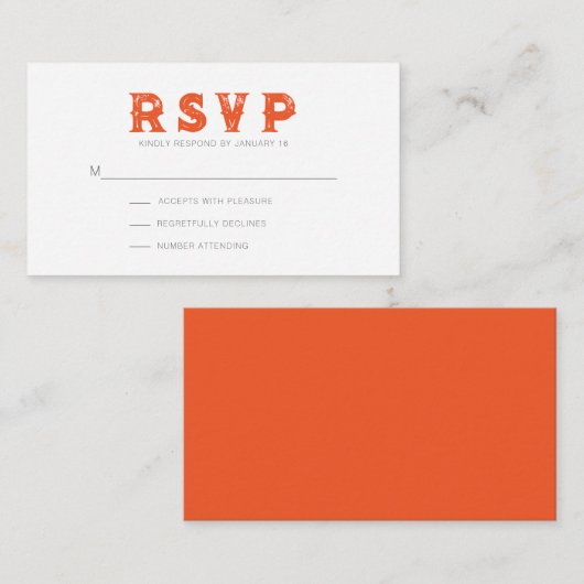 Carte D'accompagnement Rouge Orange Intense Rustique Moderne RSVP (Devant / Derrière)