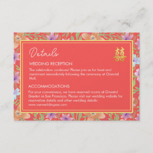 Carte D'accompagnement Rouge Peranakan floral chinois détails du mariage