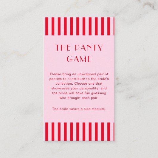 Carte D'accompagnement Rouge Rétro & Rayures Roses The Panty Game  (Devant)