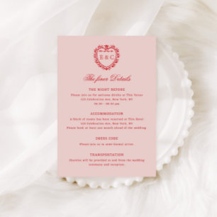 Carte D'accompagnement Rouge Romantique Blush Vintage Monogramme Armoirie