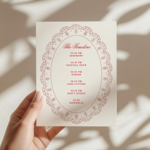 Carte D'accompagnement Rouge Romantique Mariage Vintage Broderie Cadre