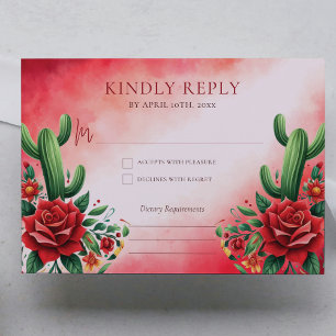 Carte D'accompagnement Rouge Vert style mexicain Quinceañera Rsvp