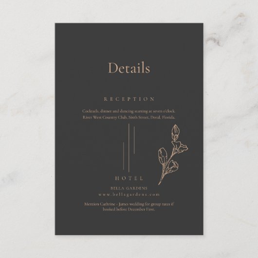 Carte D'accompagnement Royal Black Simple Minimaising Détails du Mariage (Devant)
