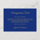Carte D'accompagnement Royal Blue and Gold Honeymoon Fund Request (Devant)