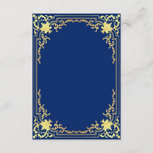 Carte D'accompagnement Royal Blue Détails Mariage Elégant Faux Gold Foil (Dos)
