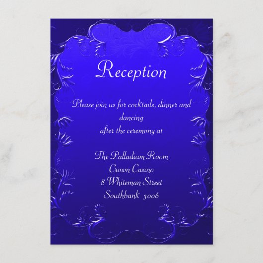 Carte D'accompagnement Royal Blue Elegant Mariage Réception (Devant)