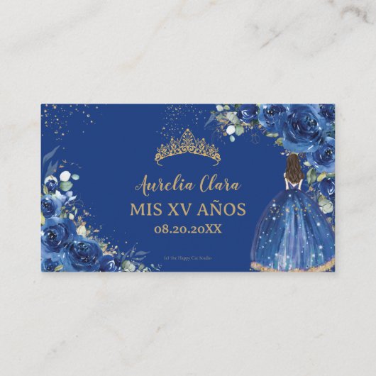 Carte D'accompagnement Royal Blue Floral Gold Quinceañera QR Code (Dos)