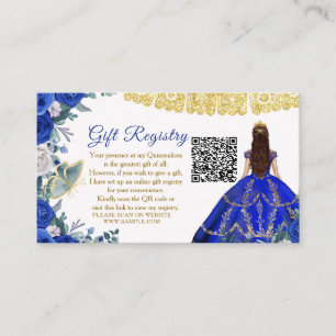 Carte D'accompagnement Royal Blue Flowers Quinceañera QR Registre des cad