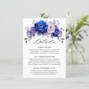 Carte D'accompagnement Royal Blue Lilac Purple Floral Détails du Mariage