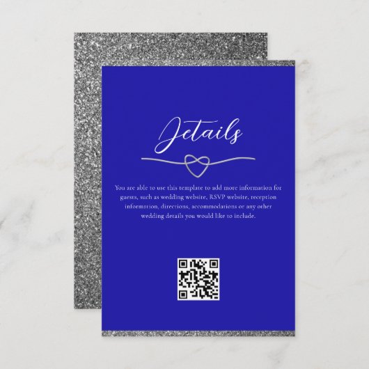 Carte D'accompagnement Royal Blue Mariage Détails QR Code (Devant / Derrière)