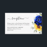 Carte D'accompagnement Royal Blue Rustic Sunflower Réception de mariage<br><div class="desc">Elégante et moderne carte de réception de mariage campagnard rustique avec tournesol jaune vif, pivoines bleues royales, souffle bébé, cadre floral gypsophila / couronne avec feuilles eucalyptus. S'il vous plaît trouver d'autres modèles et variantes de mon magasin "blissweddingpaperie". Et n'hésitez pas à me contacter pour plus de personnalisation ou de...</div>