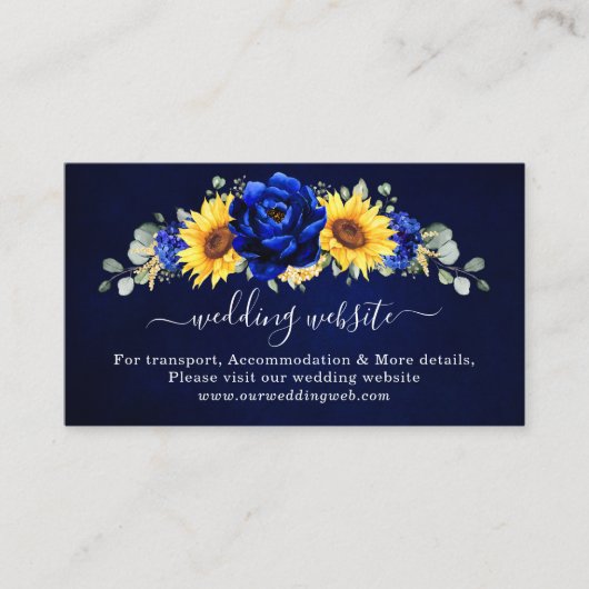 Carte D'accompagnement Royal Blue Rustic Sunflower Site Mariage moderne (Devant)