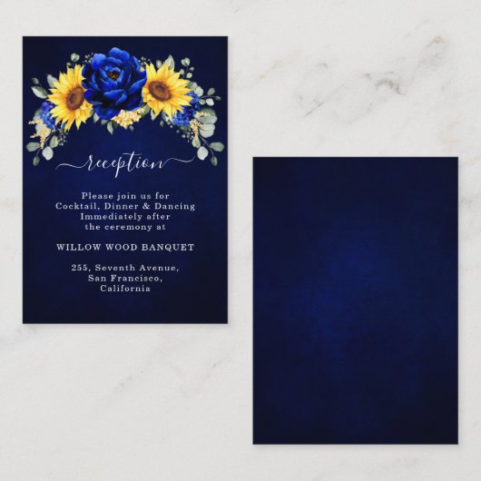 Carte D'accompagnement Royal Blue Rustic Tournesol réception Encl (Devant / Derrière)