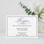 Carte D'accompagnement Royal Blue Script Wedding Réception Détails Card (Debout devant)
