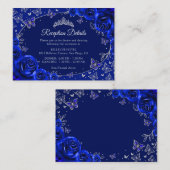 Carte D'accompagnement Royal Blue Silver Quinceanera Reception Details (Devant / Derrière)