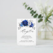 Carte D'accompagnement Royal Blue White Silver Floral Mariage Réception (Debout devant)