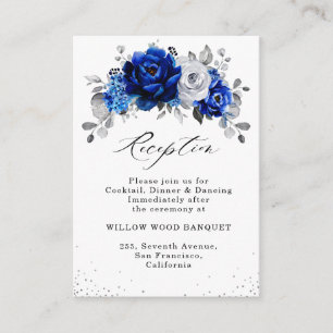 Carte D'accompagnement Royal Blue White Silver Floral Mariage Réception