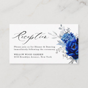 Carte D'accompagnement Royal Blue White Silver Floral Mariage Réception