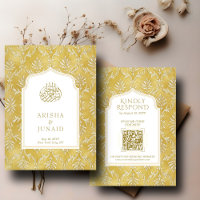 Royal Gold Damask Muslim QR Code RSVP Wedding Webs