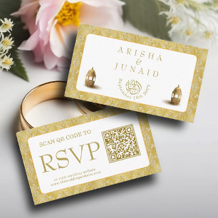 Carte D'accompagnement Royal Gold Damask Muslim QR Code RSVP Wedding Webs
