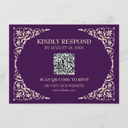 Carte D'accompagnement Royal Plum QR RSVP Card (Devant)