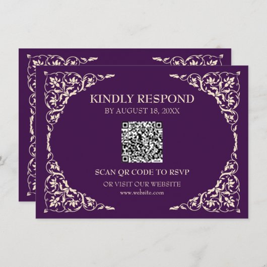 Carte D'accompagnement Royal Plum QR RSVP Card (Devant / Derrière)