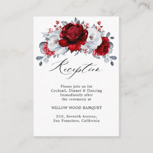 Carte D'accompagnement Royal Rouge Blanc argent métal Mariage floral