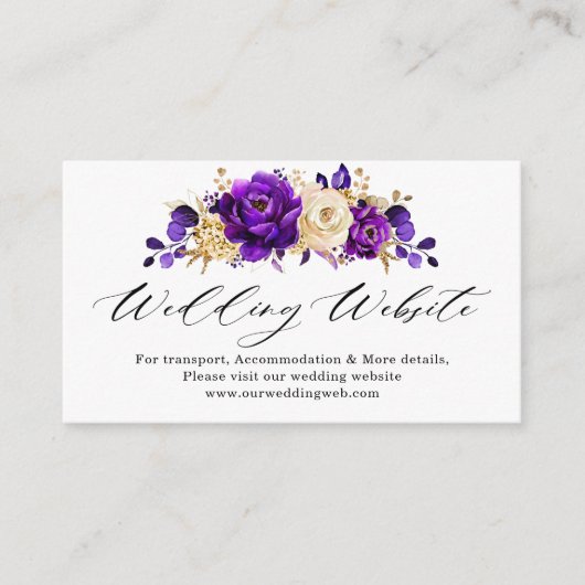 Carte D'accompagnement Royal violet violet or Mariage Floral (Devant)