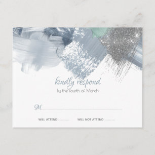 Carte D'accompagnement RSVP   Brosse tendance Dusty Blue Pewter